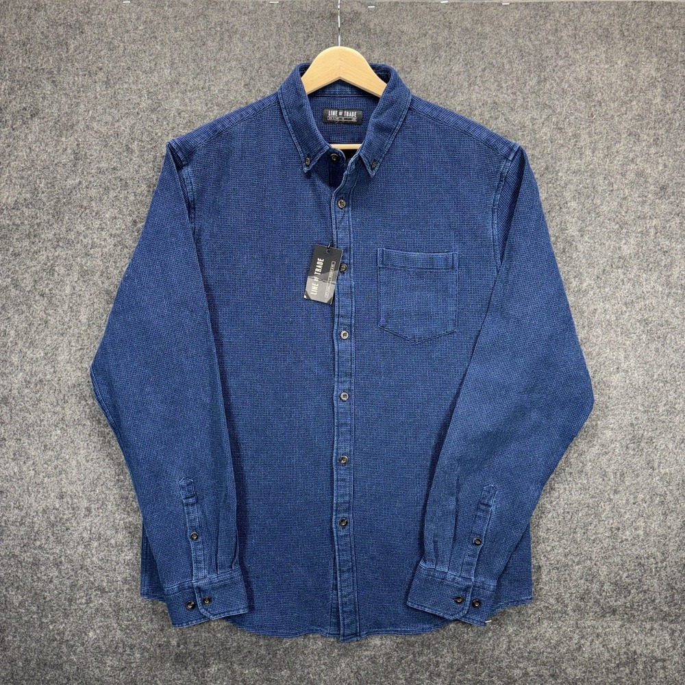Line of Trade Button Down The Frank Shirt Mens Large Waffle Knit Blue New